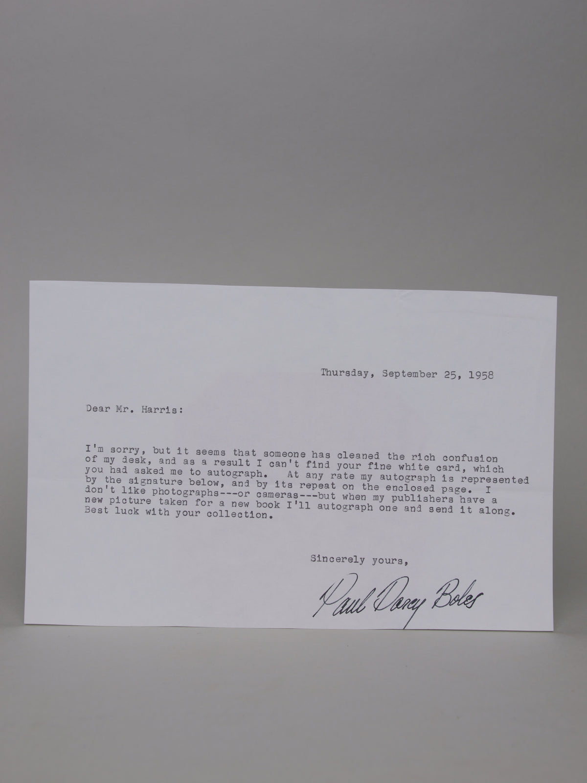 Paul Darcy Boles Letter